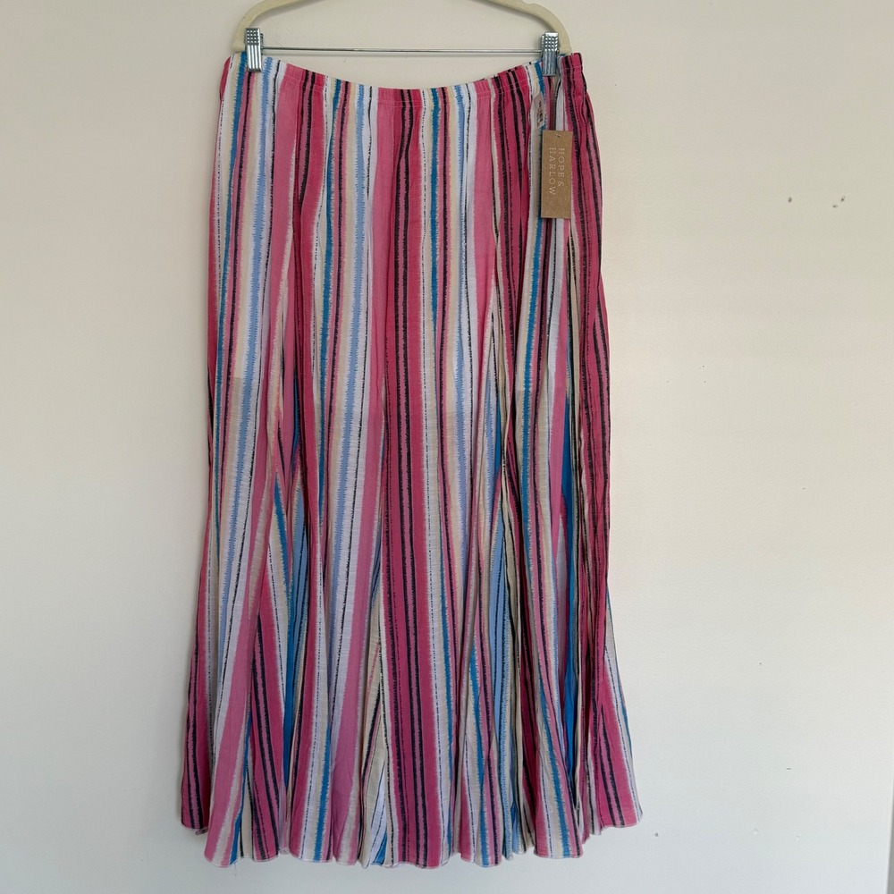 NWT‎ Hope & Harlow Maxi Summer Skirt XL Pink Blue Stripes Whimsi Coquette Boho